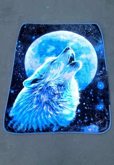 Vtg Howling Wolf Blanket - Picture 1 of 3